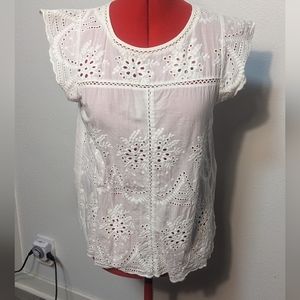 LOVE J White Lace Short Sleeve Blouse, Women's, Medium